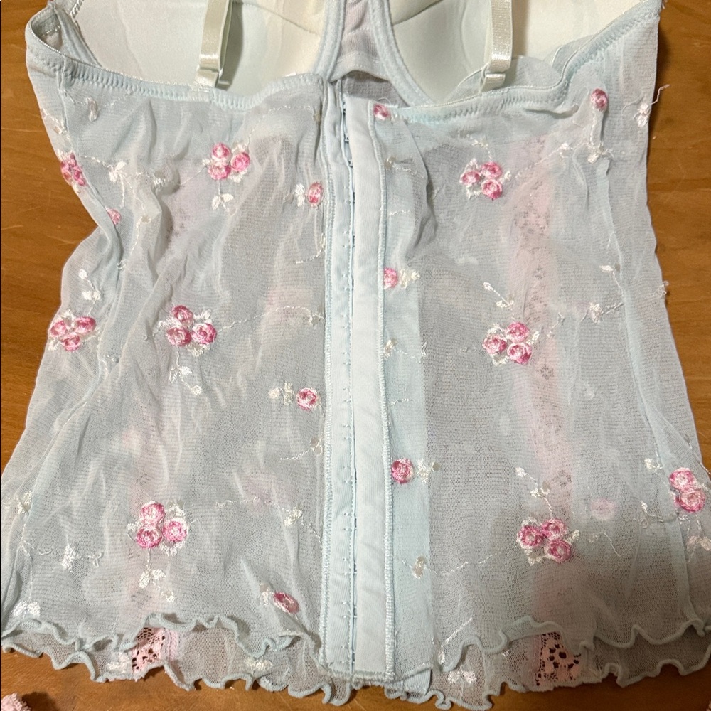 Vintage Floral Lace Victoria Secret  Lingerie Set - Mint Green - Picture 7 of 9